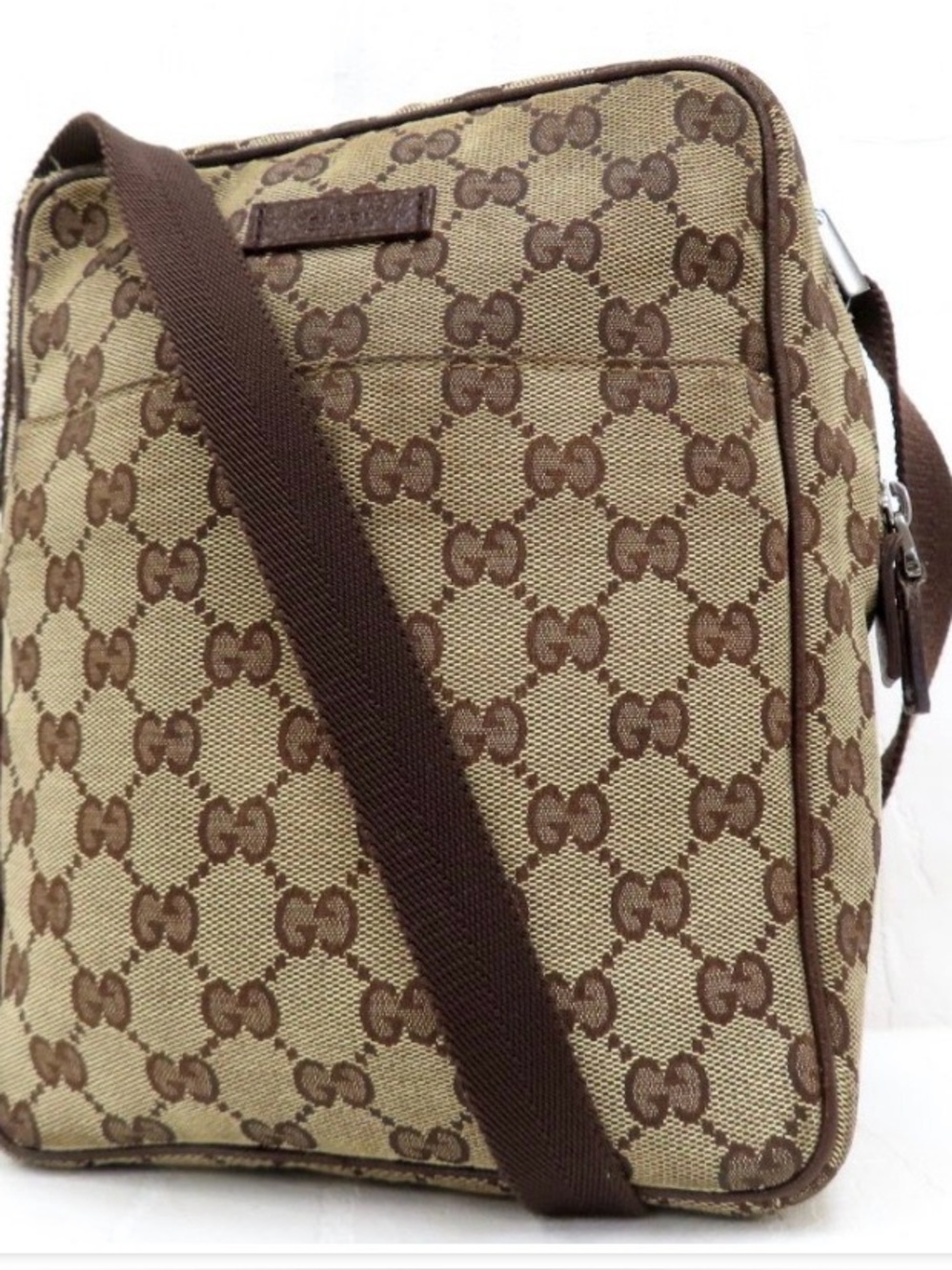 Gucci Vintage GG Canvas 122793 Messenger Crossbody Bag Brown